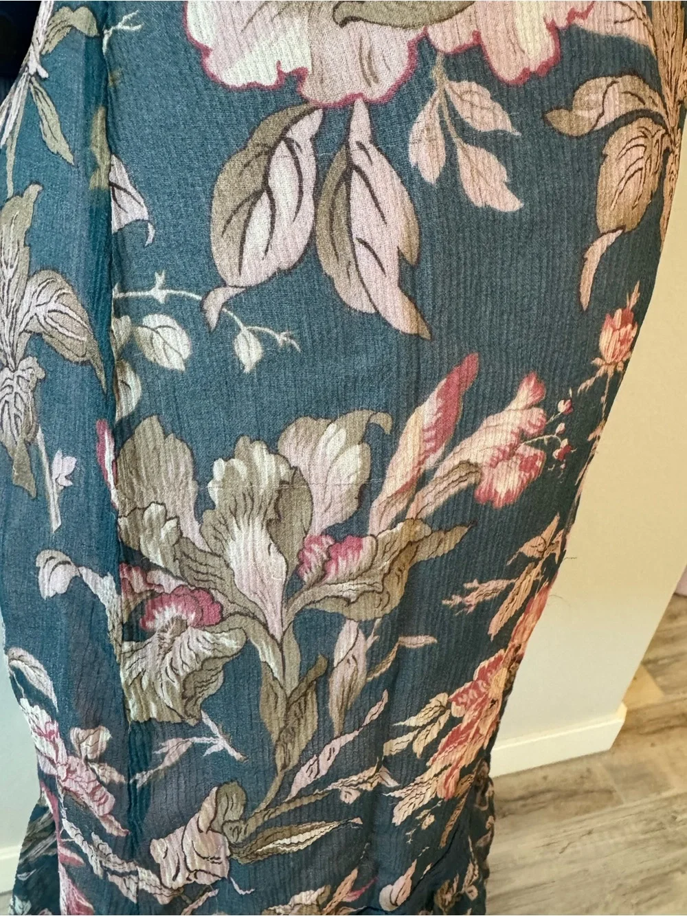 Anthropologie Odille 100% Silk Floral Ruffle Mini Skirt Blue Pink Size 10